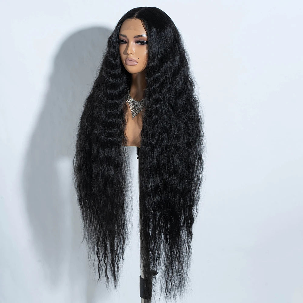 Perruques synthétiques en dentelle pour femmes noires, cheveux longs et bouclés, 42 pouces, perruque frontale en dentelle blonde ombrée