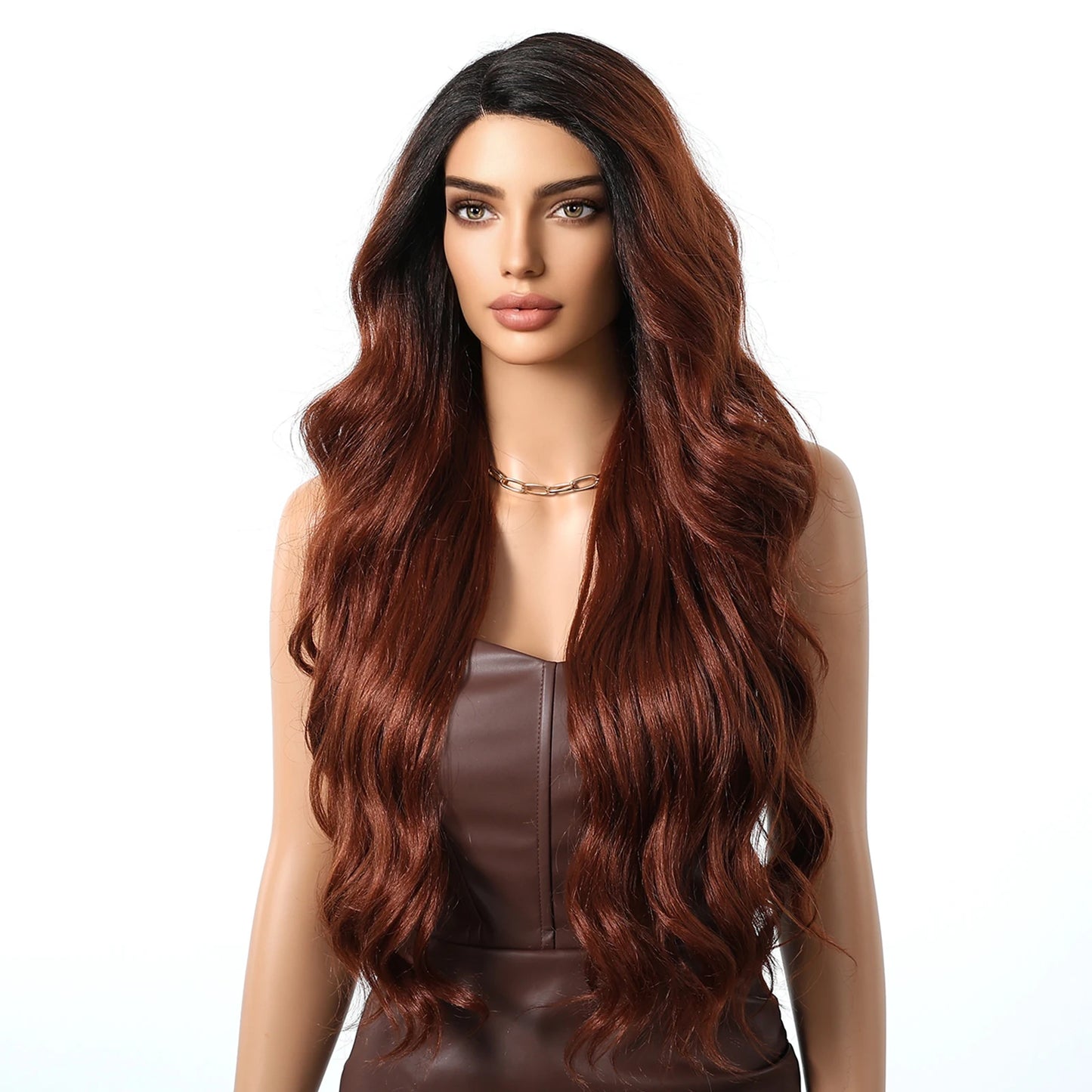 Lace Front Synthetic Wigs Yaki Wavy Auburn Reddish Brown Lace Front Wigs for Balck Women Daily Party Heat Resistant 13x4x1 Lace