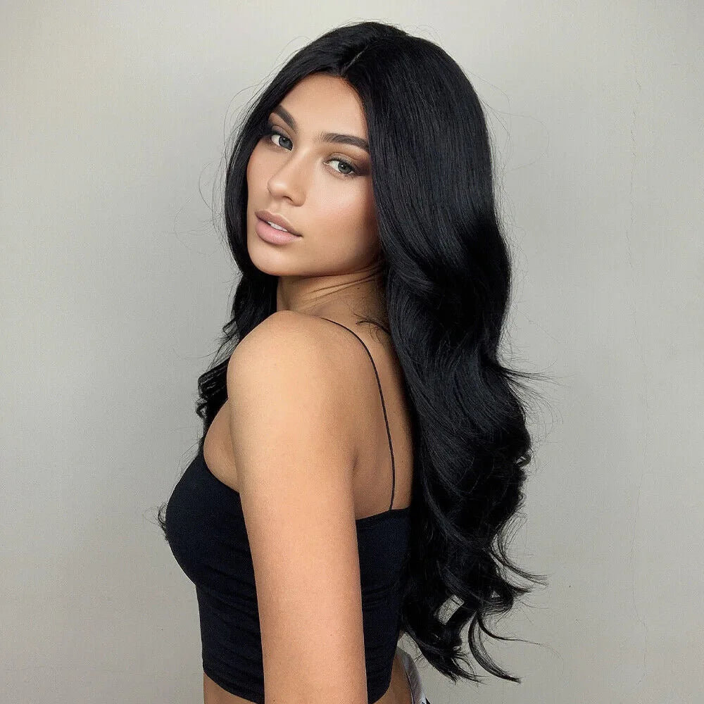 Fashion black brown synthetic wig in long curly hair full head set high temperature silk chemical fiber big wave head set