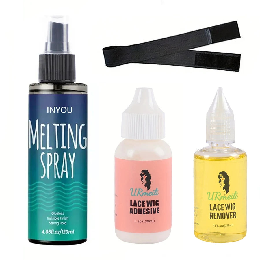 Spray de colle pour perruque 4 pièces pour perruque en dentelle frontale Spray de fusion de dentelle et spray de liaison de dentelle Kit de colle pour perruque Kit de colle pour dentelle pour cheveux Kit de perruque