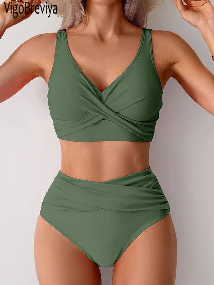 Maillot de bain sexy VigoBreviya 2025 à bretelles solides pour femmes, ensemble bikini push-up croisé, maillot de bain brésilien taille haute, maillot de bain de plage