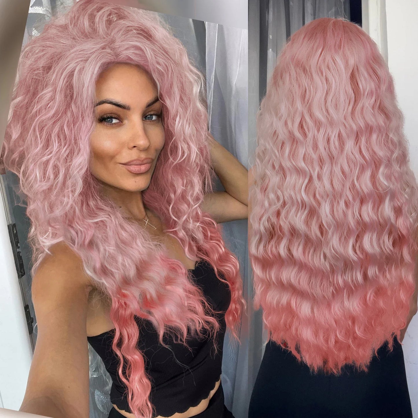 Ash Blonde Curly Wig Synthetic Long Curly Hair Wigs for Women Fluffy Hairstyle Wave Ombre Wig Costume Carnival Party Regular Wig