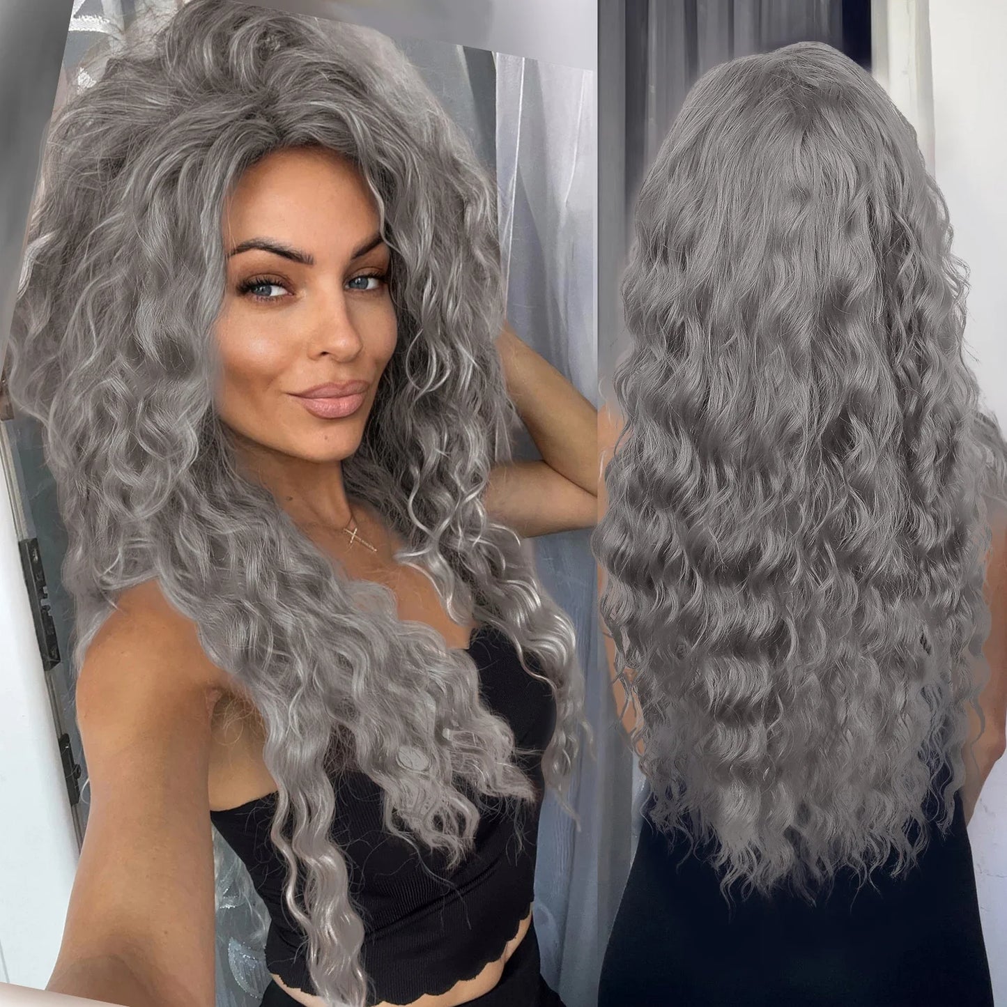 Ash Blonde Curly Wig Synthetic Long Curly Hair Wigs for Women Fluffy Hairstyle Wave Ombre Wig Costume Carnival Party Regular Wig