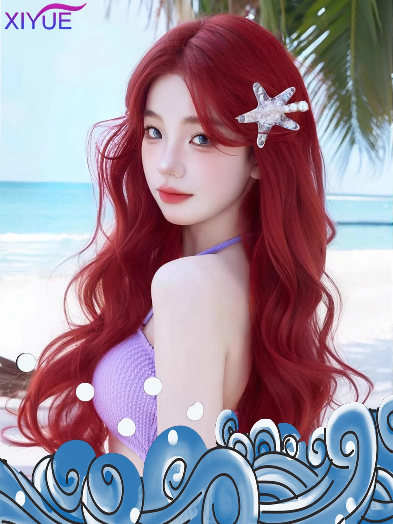 XIYUE Burgundy Long Wavy Wigs Wine Red Wig with Bangs for Women Daily Synthetic Hair Cosplay Wig Heat Resistant Fiber