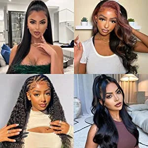 13x6 Synthetic Lace Front Wigs Long Straight Wigs Pre Plucked Free Part Natural Black Lace Frontal Wigs Put On Go Glueless Wigs