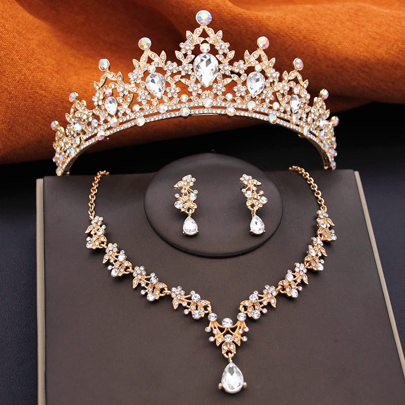 Ensembles de bijoux de mariée pour filles, petits diadèmes, couronne et boucles d'oreilles, collier ras du cou, ensemble de bijoux de mariage pour femmes, accessoires