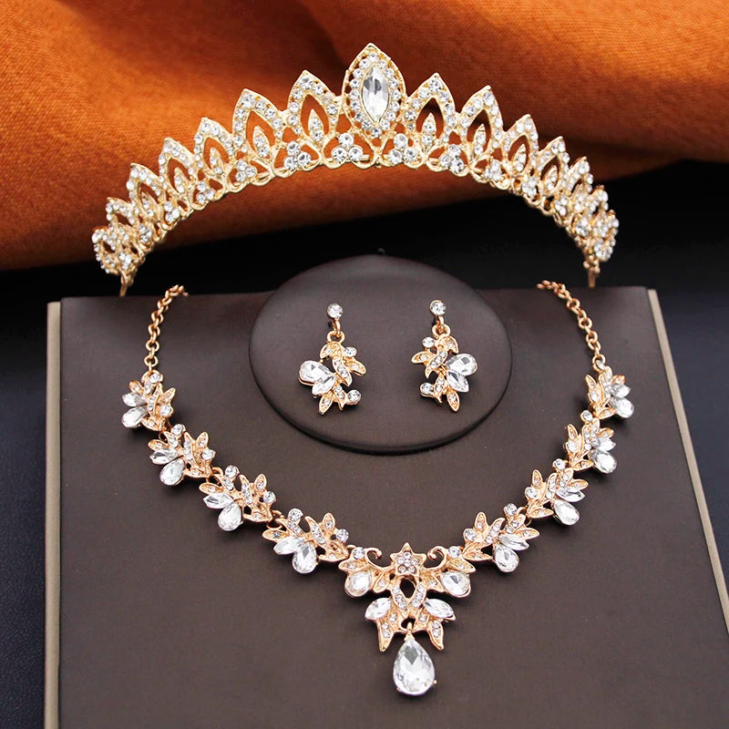 Ensembles de bijoux de mariée pour filles, petits diadèmes, couronne et boucles d'oreilles, collier ras du cou, ensemble de bijoux de mariage pour femmes, accessoires
