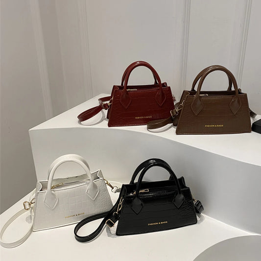 Vintage Crocodile Crossbody Bag PU Leather-Look Detachable Strap Large Capacity Zipper Shoulder Bag for Daily Commute Handbag