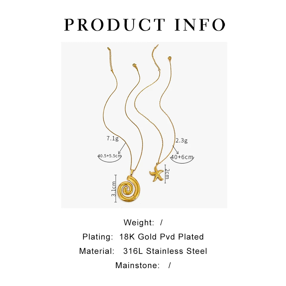 Collier Peri'sbox avec pendentif en spirale creuse en forme d'étoile de mer pour femme, plaqué or 18 carats, anti-ternissement, idéal pour l'été