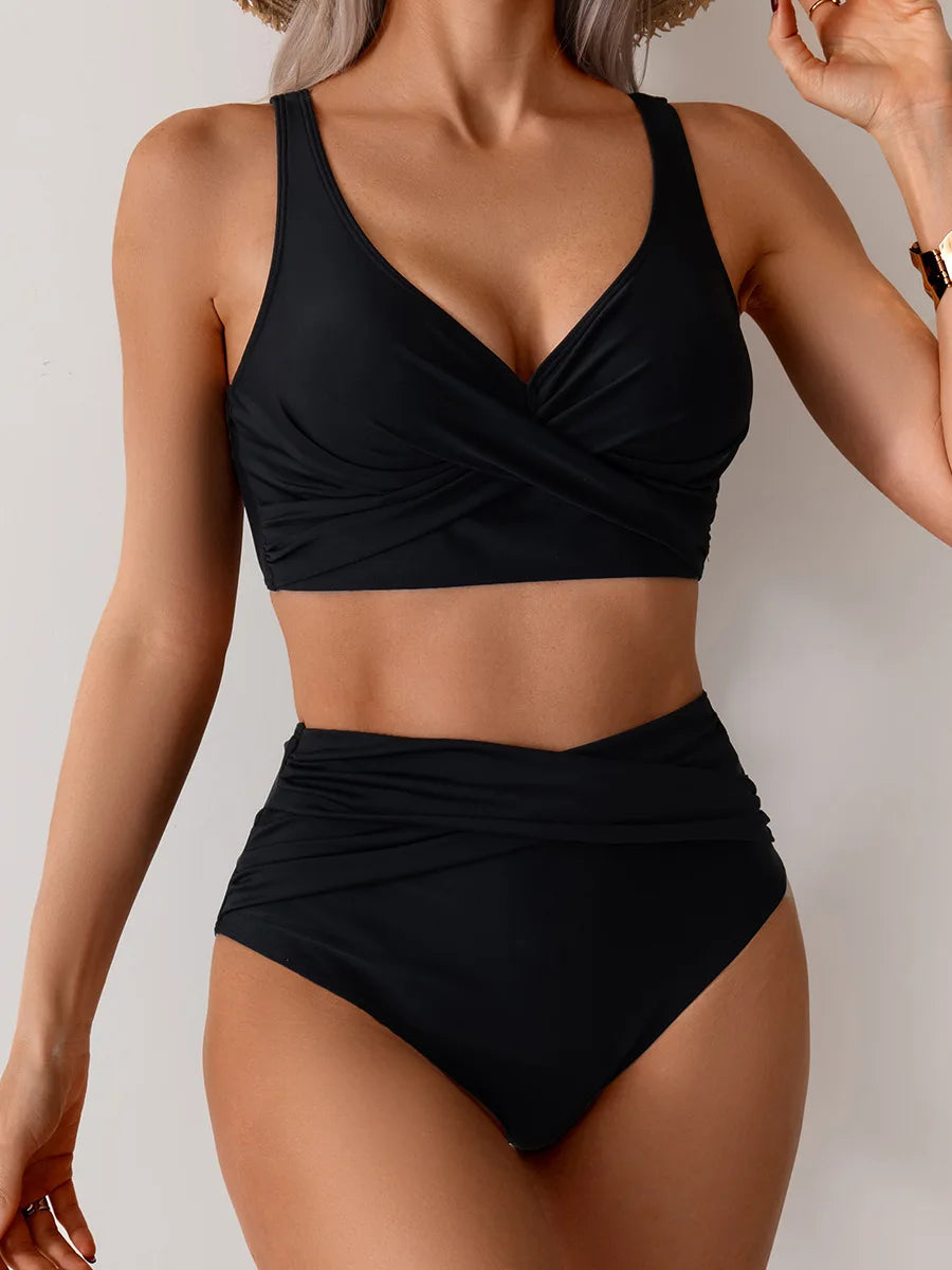 Maillot de bain sexy VigoBreviya 2025 à bretelles solides pour femmes, ensemble bikini push-up croisé, maillot de bain brésilien taille haute, maillot de bain de plage