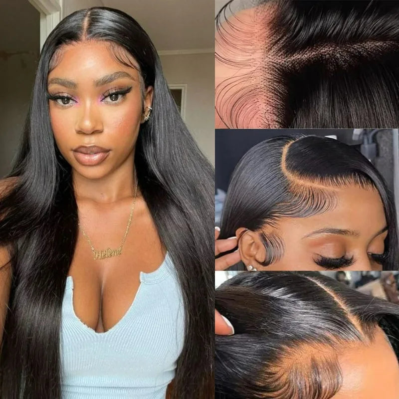 13x6 Synthetic Lace Front Wigs Long Straight Wigs Pre Plucked Free Part Natural Black Lace Frontal Wigs Put On Go Glueless Wigs