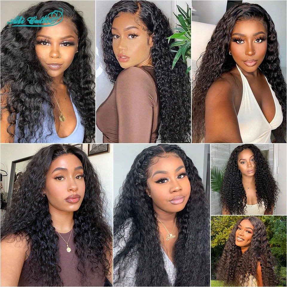 Ali Grace Hair Brazilian Kinky Curly Human Hair Wigs Pre-Plucked 13x4 Lace Frontal Wig Remy Hair Deep Curly 4x4 Lace Closure Wig