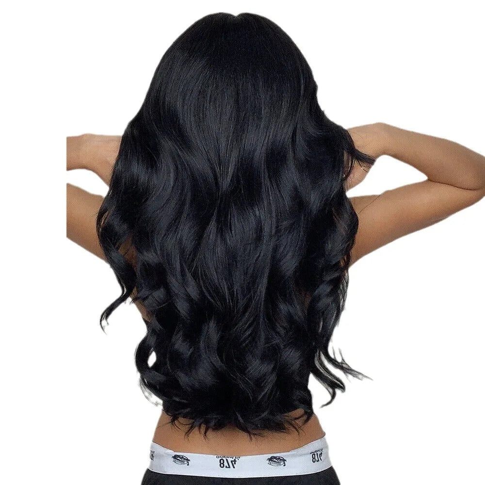 Fashion black brown synthetic wig in long curly hair full head set high temperature silk chemical fiber big wave head set