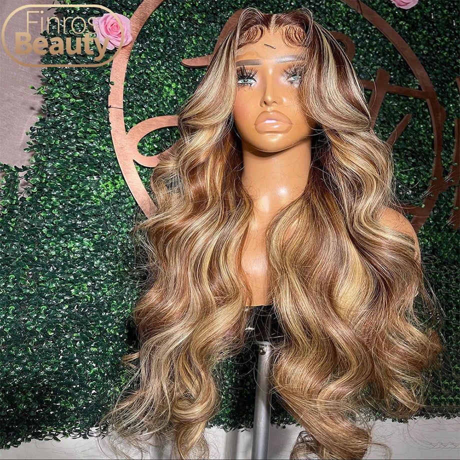 Perruque Body Wave naturelle à reflets ombrés, 30 à 32 pouces, perruques colorées 13x4 et 13x6 HD pour femmes noires