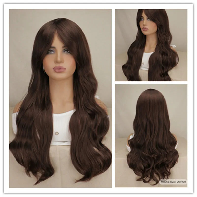 Women Long Wavy Cosplay Wig Red Rose Pink Black Blue Sliver Gray Brown Temperature Synthetic Hair Wigs