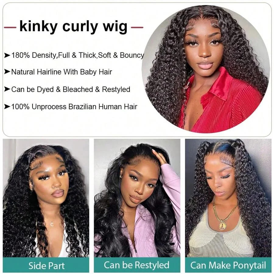 Kinky Curly Lace Front Wigs Human Hair Wig 13x4 Glueless Wigs Human Hair Pre Plucked With Afro Kinky Curly Lace Frontal Wigs