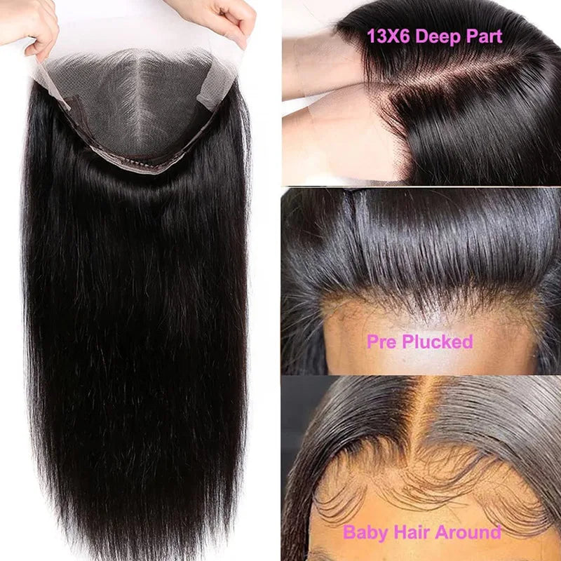 13x6 Synthetic Lace Front Wigs Long Straight Wigs Pre Plucked Free Part Natural Black Lace Frontal Wigs Put On Go Glueless Wigs