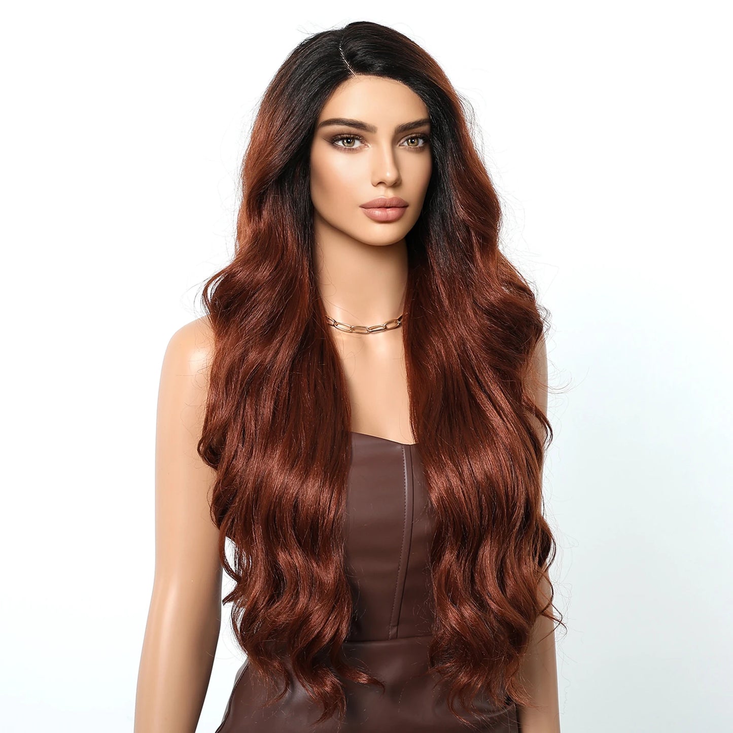 Lace Front Synthetic Wigs Yaki Wavy Auburn Reddish Brown Lace Front Wigs for Balck Women Daily Party Heat Resistant 13x4x1 Lace