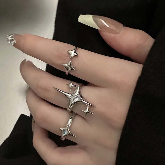 Bague ouverte vintage irrégulière en forme d'étoile et de croix pour femme et homme, style punk gothique, couleur argent, ajustable, style couple, style Y2K, bijoux Egirl, cadeau