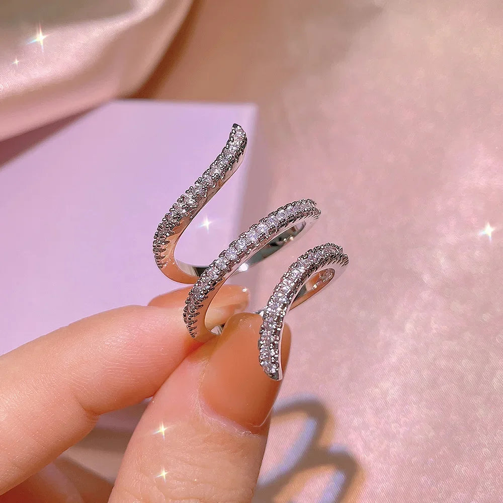 Bague en argent 925, nouvelle mode, bague géométrique en zircon, ligne irrégulière, personnalité, simple, fiançailles, mariage, bijoux