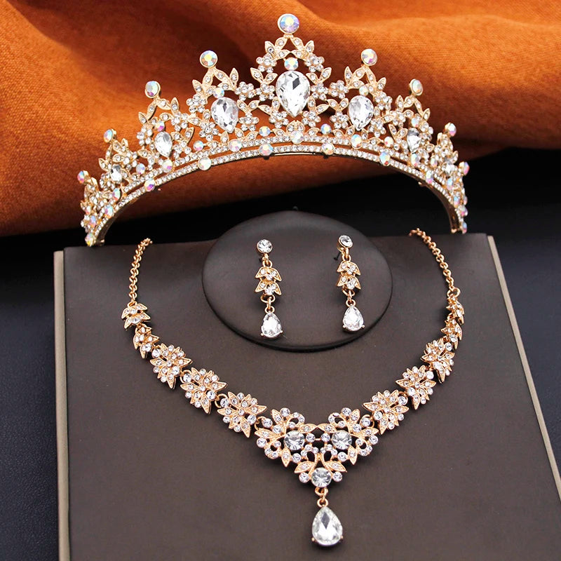 Ensembles de bijoux de mariée pour filles, petits diadèmes, couronne et boucles d'oreilles, collier ras du cou, ensemble de bijoux de mariage pour femmes, accessoires