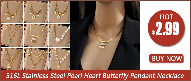 DIEYURO Collier avec pendentif en perles en acier inoxydable 316L avec fermoir OT pour femmes et filles, chaîne à 2 couches, bijoux cadeaux de fête