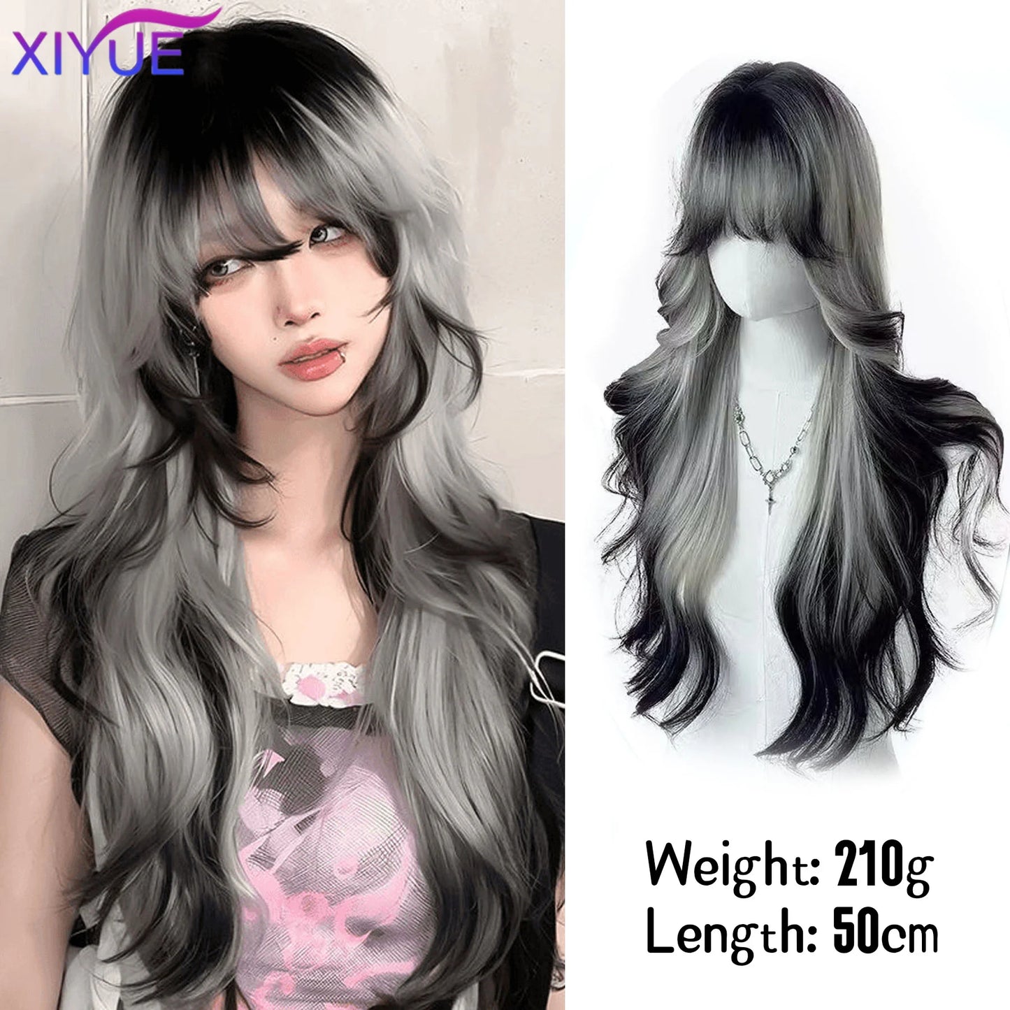 XIYUE Burgundy Long Wavy Wigs Wine Red Wig with Bangs for Women Daily Synthetic Hair Cosplay Wig Heat Resistant Fiber