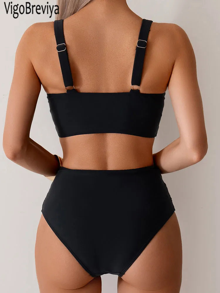 Maillot de bain sexy VigoBreviya 2025 à bretelles solides pour femmes, ensemble bikini push-up croisé, maillot de bain brésilien taille haute, maillot de bain de plage