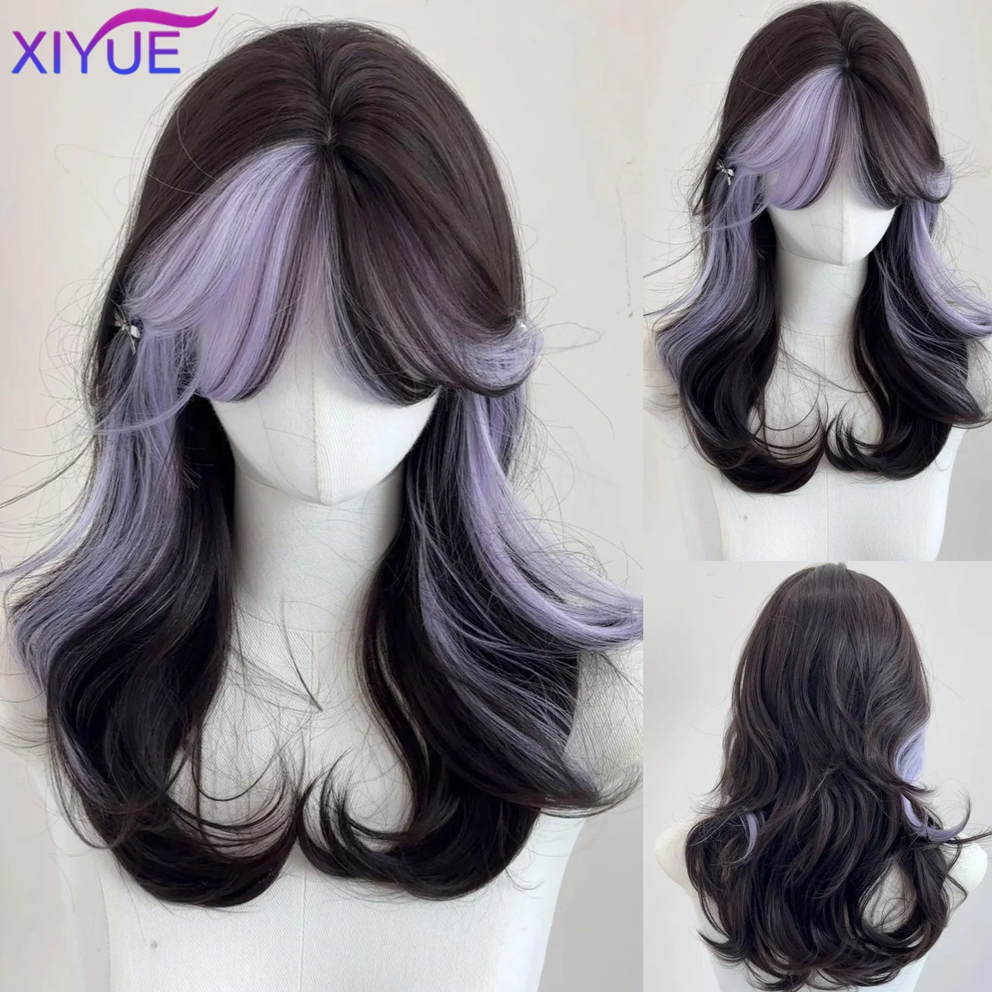 XIYUE Burgundy Long Wavy Wigs Wine Red Wig with Bangs for Women Daily Synthetic Hair Cosplay Wig Heat Resistant Fiber