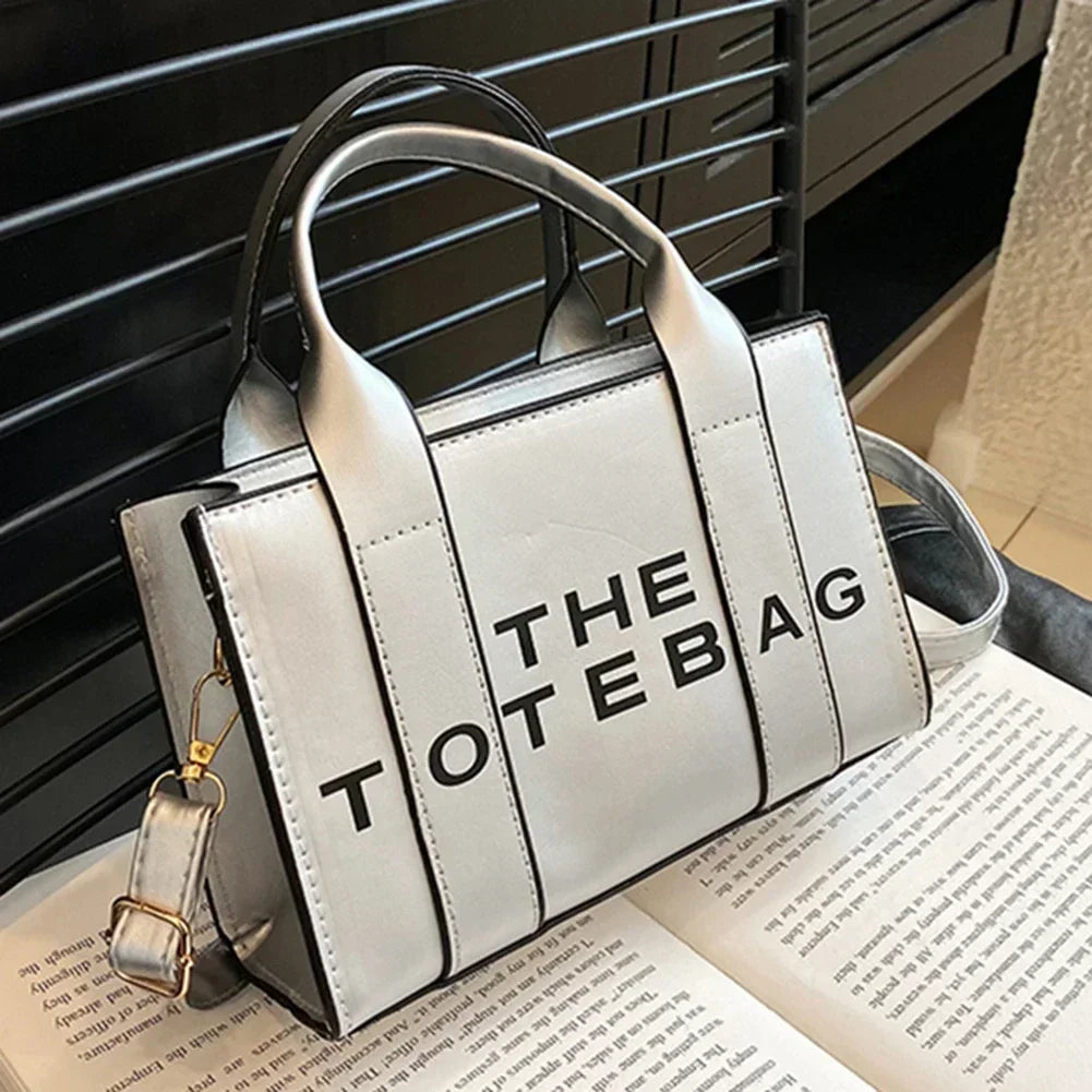 Sac fourre-tout pour femme, lettres contrastées, sac de transport tendance pour dames, en cuir PU, portable, décontracté, simple, bretelles réglables, sacoche pour femme