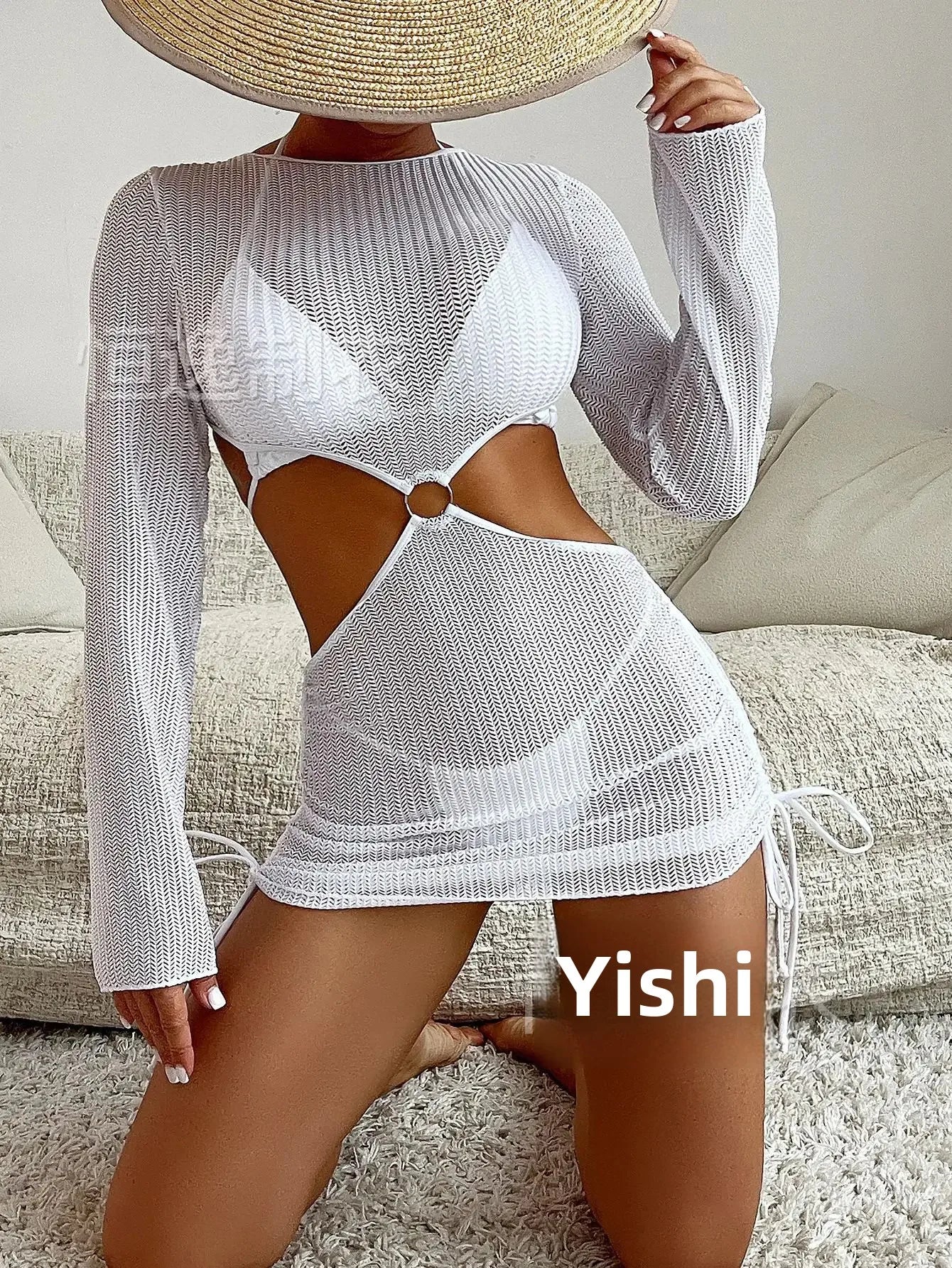 2025 New Cross-Border Tie-Dye Bikini Three-Piece Set Women's Net Sunshade Cover up Beach Skirt Suit Sportswear And Bag Accessori