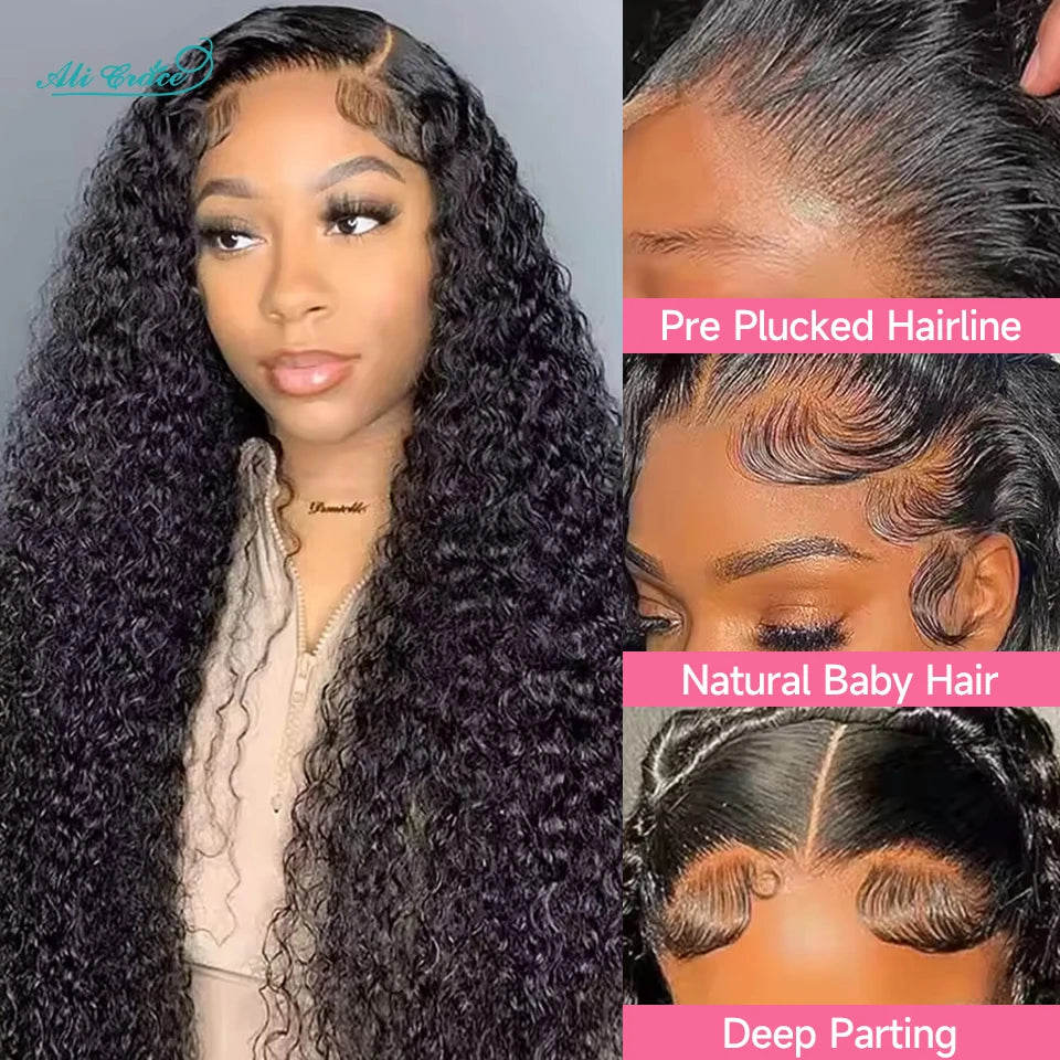 Ali Grace Hair Brazilian Kinky Curly Human Hair Wigs Pre-Plucked 13x4 Lace Frontal Wig Remy Hair Deep Curly 4x4 Lace Closure Wig