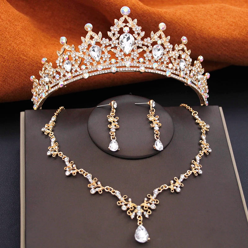Ensembles de bijoux de mariée pour filles, petits diadèmes, couronne et boucles d'oreilles, collier ras du cou, ensemble de bijoux de mariage pour femmes, accessoires