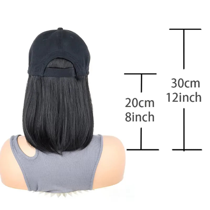 8Inch Synthetic Short Straight Wig Heat Resistant Fiber Stylish Girls' Baseball Hat Wig with Natural  Hair Peaked Cap