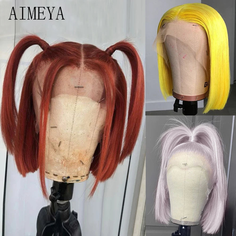 AIMEYA Ginger Synthetic Lace Wigs for Black Women Natural Hairline Synthetic Lace Frontal Wig Heat Resistant Fiber Orange Wigs