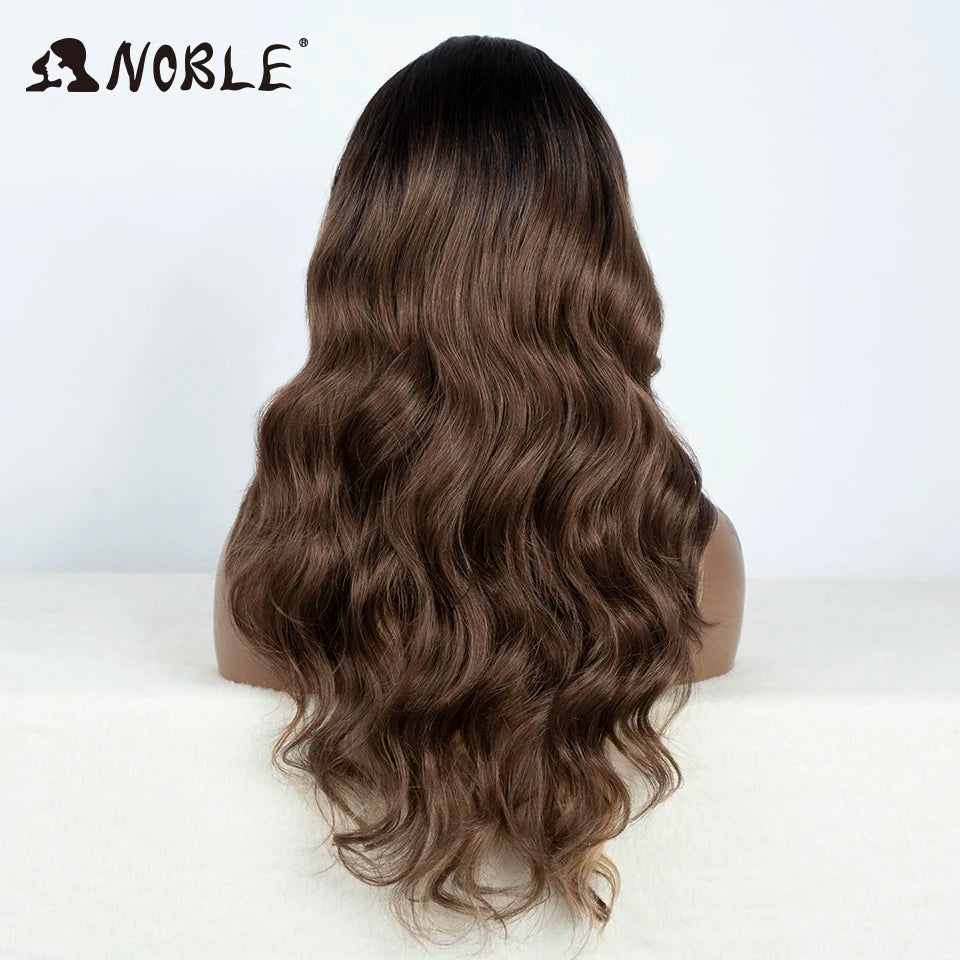 Noble Lace Front Wig Synthetic 28“ Highlight Honey Brown Body Wave Wig Blonde Wigs For Women Lace Wig Synthetic Lace Front Wig