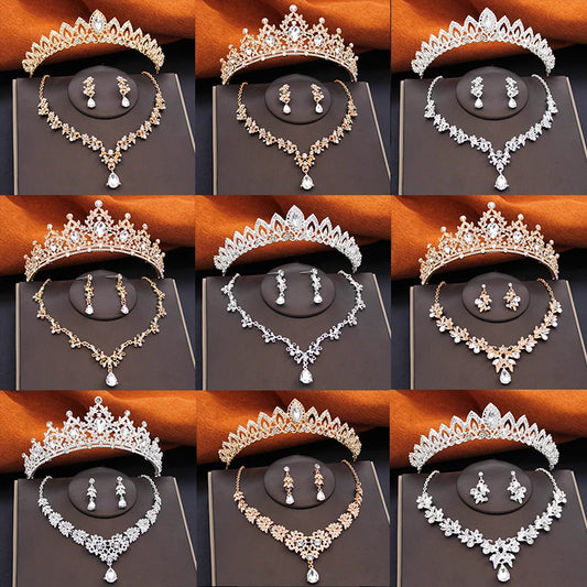 Ensembles de bijoux de mariée pour filles, petits diadèmes, couronne et boucles d'oreilles, collier ras du cou, ensemble de bijoux de mariage pour femmes, accessoires