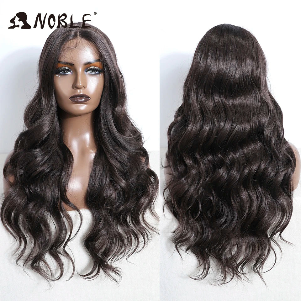 Noble Lace Front Wig Synthetic 28“ Highlight Honey Brown Body Wave Wig Blonde Wigs For Women Lace Wig Synthetic Lace Front Wig