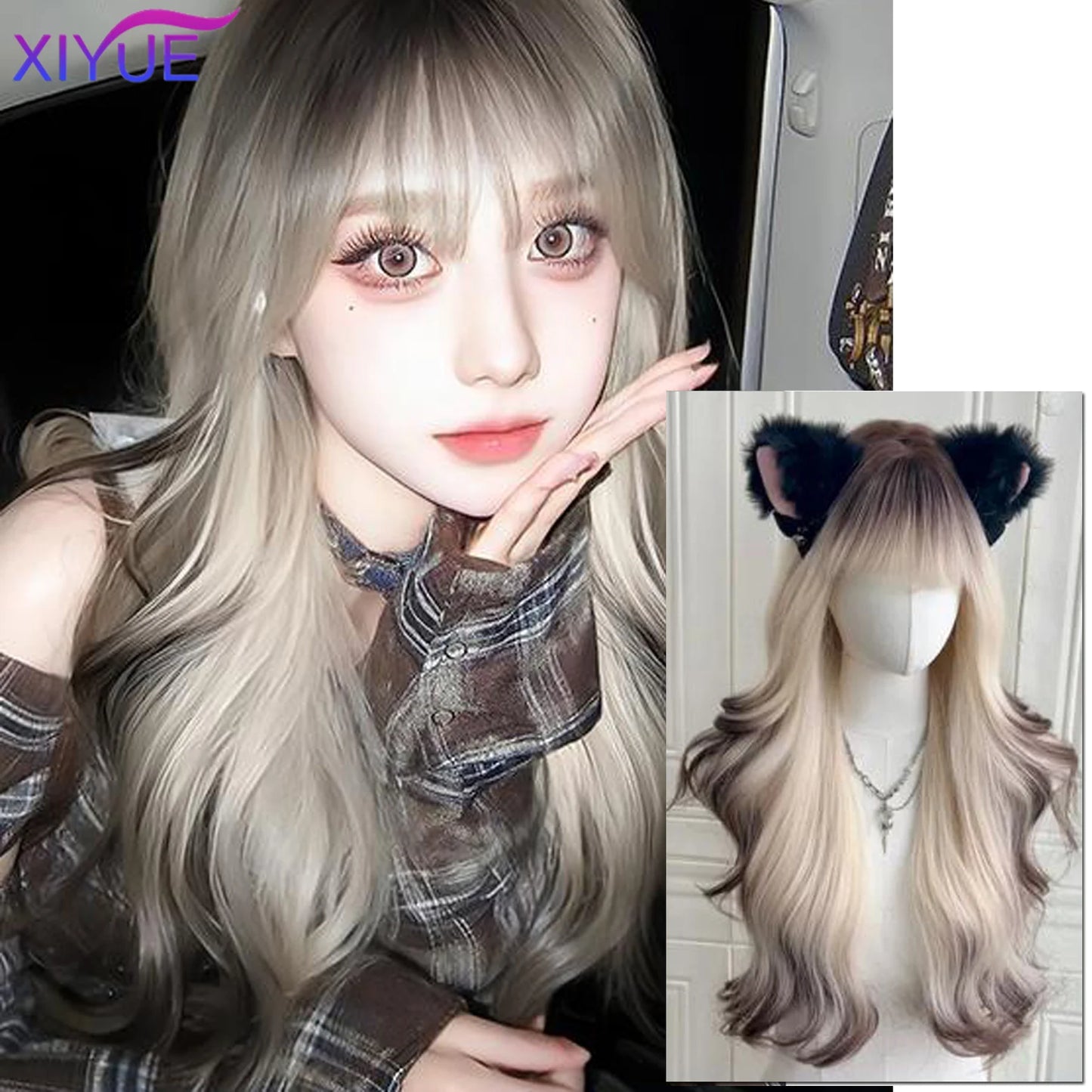 XIYUE Burgundy Long Wavy Wigs Wine Red Wig with Bangs for Women Daily Synthetic Hair Cosplay Wig Heat Resistant Fiber