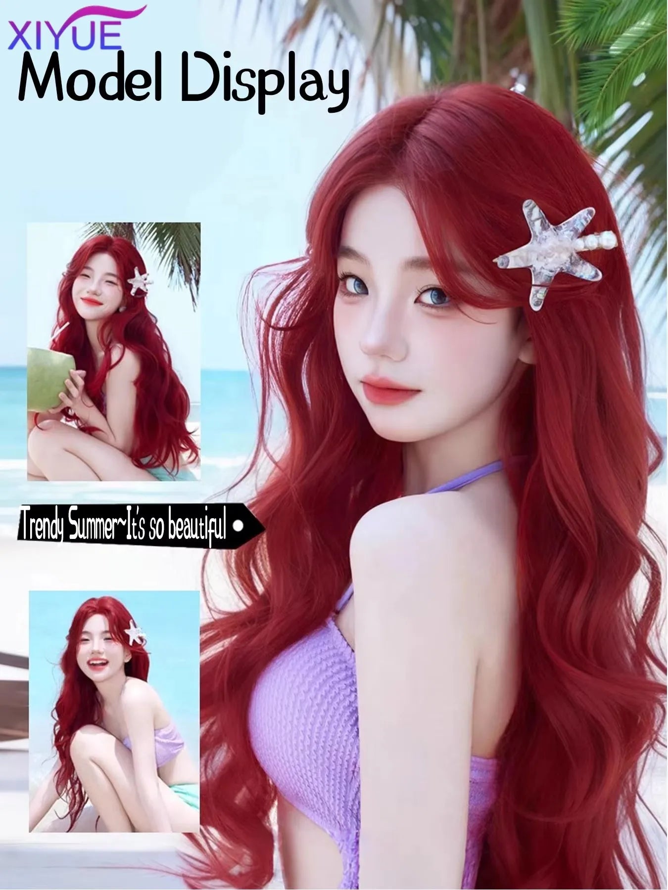 XIYUE Burgundy Long Wavy Wigs Wine Red Wig with Bangs for Women Daily Synthetic Hair Cosplay Wig Heat Resistant Fiber