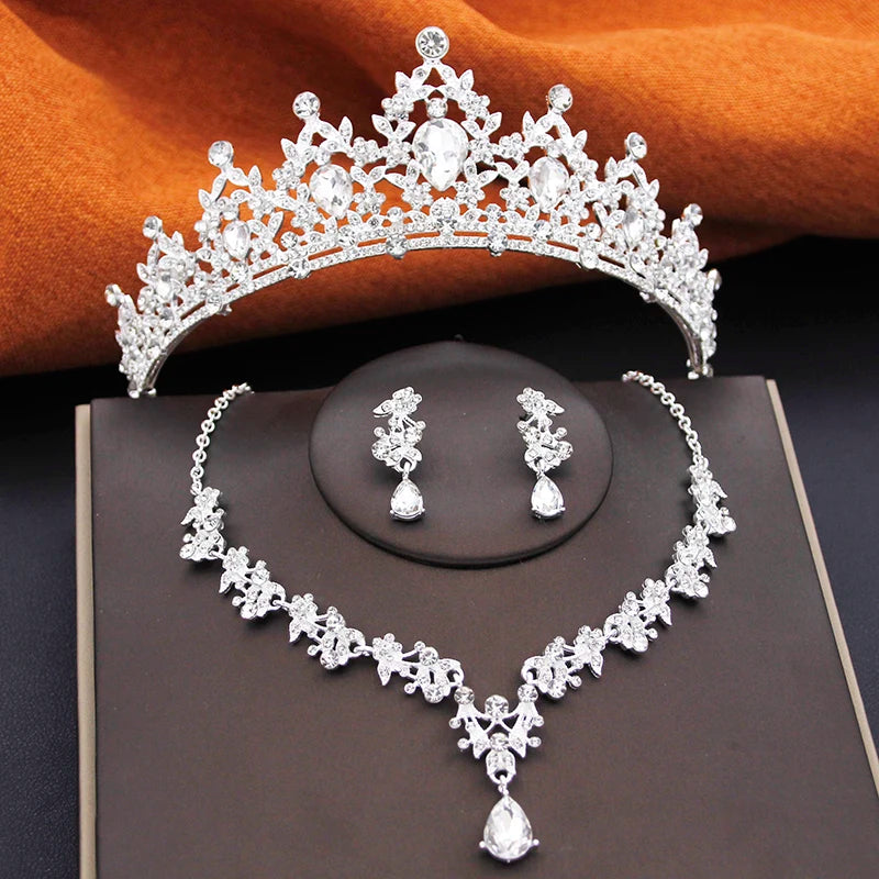 Ensembles de bijoux de mariée pour filles, petits diadèmes, couronne et boucles d'oreilles, collier ras du cou, ensemble de bijoux de mariage pour femmes, accessoires