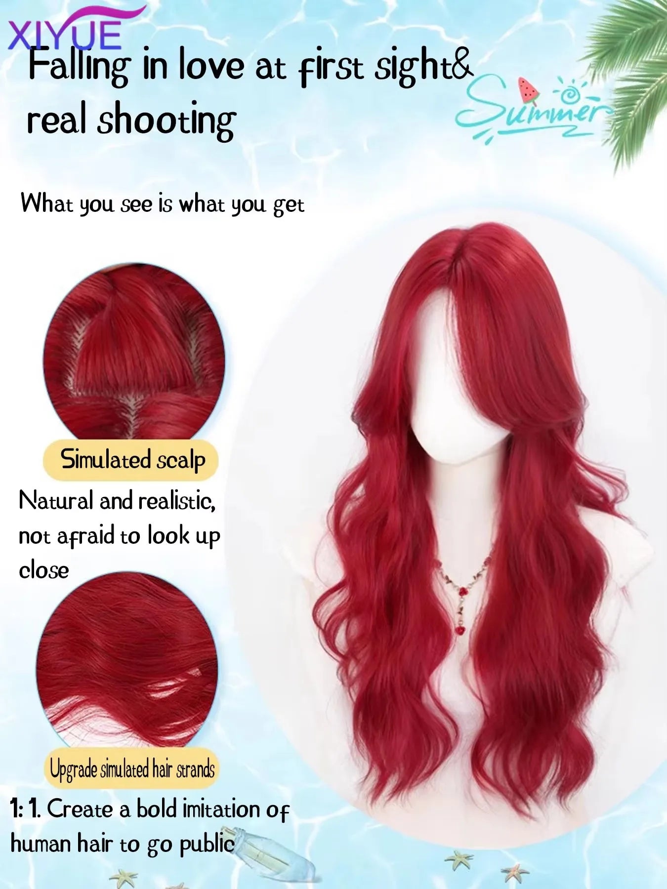 XIYUE Burgundy Long Wavy Wigs Wine Red Wig with Bangs for Women Daily Synthetic Hair Cosplay Wig Heat Resistant Fiber