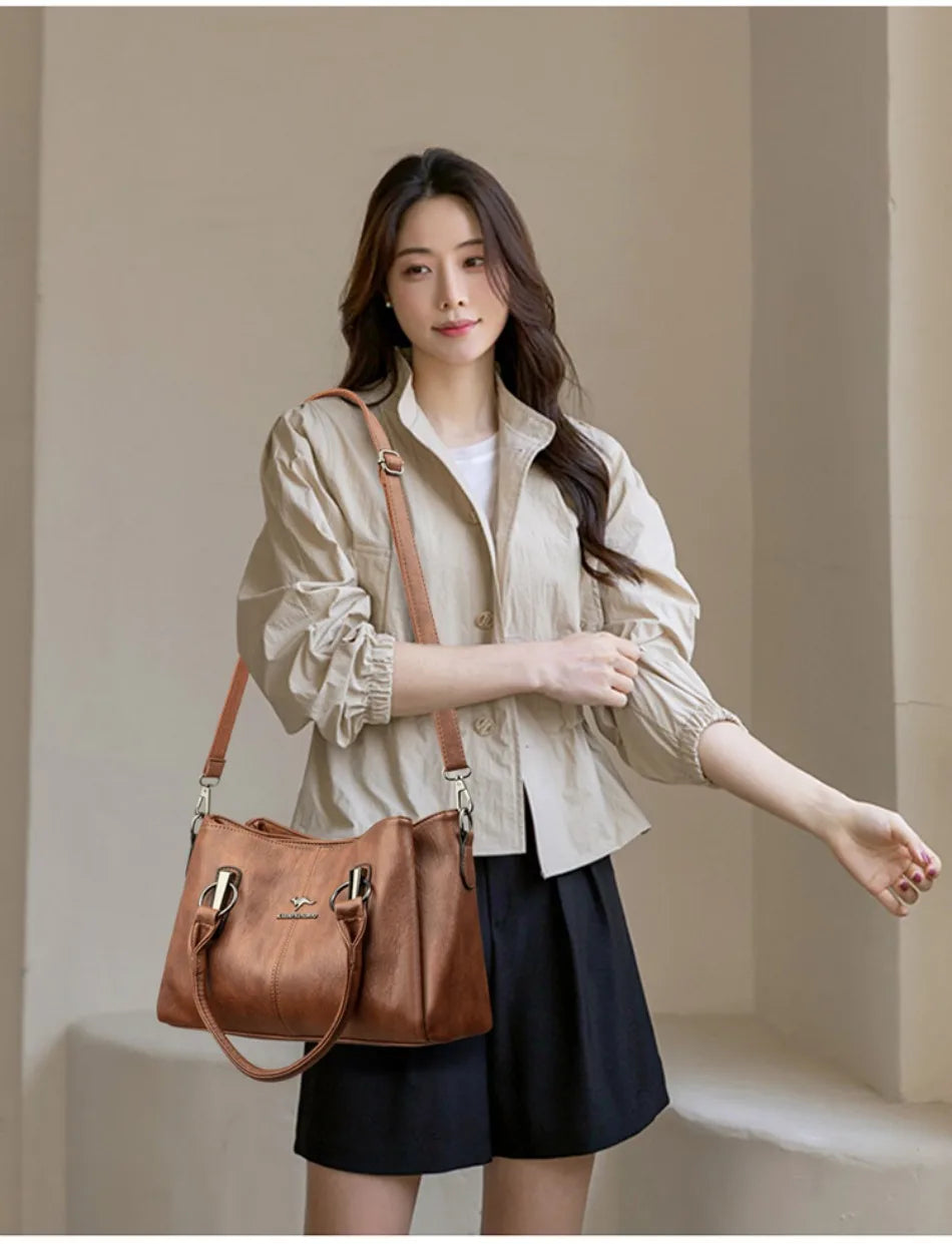 Sacs à bandoulière en cuir PU souple 3 couches pour femmes, sacs à main de luxe de haute qualité, sacs de créateurs, 2025