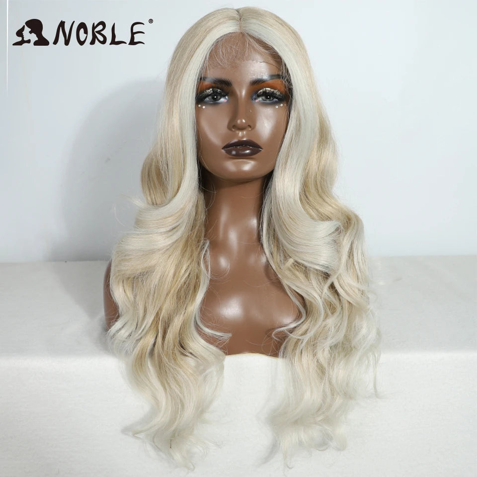 Noble Lace Front Wig Synthetic 28“ Highlight Honey Brown Body Wave Wig Blonde Wigs For Women Lace Wig Synthetic Lace Front Wig