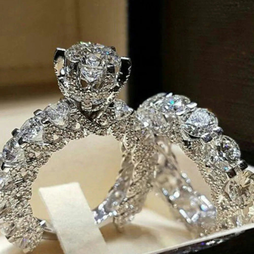 Bague élégante en zircone IPARAM, couleur argent, ensemble de bagues de fiançailles et de mariage pour femmes, bijoux tendance en cristal de zircone, 2019