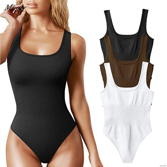 2025 Nouveau Sexy Col Carré Contrôle Du Ventre String Body Shaper Sans Couture Sculptant Body Shapewear Femmes Côtelé Minceur Débardeurs