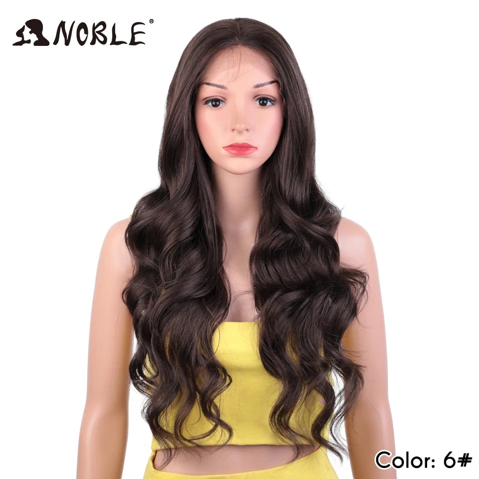Noble Lace Front Wig Synthetic 28“ Highlight Honey Brown Body Wave Wig Blonde Wigs For Women Lace Wig Synthetic Lace Front Wig