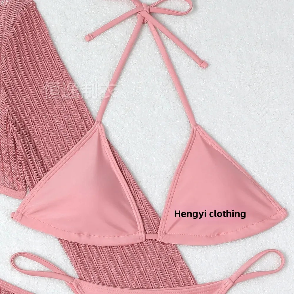 2025 New Cross-Border Tie-Dye Bikini Three-Piece Set Women's Net Sunshade Cover up Beach Skirt Suit Sportswear And Bag Accessori