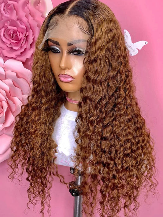 Perruques synthétiques bouclées crépues de 26 pouces, cheveux de bébé, sans colle, avec dentelle frontale, blond ombré, pour femmes africaines, pré-épilées quotidiennement