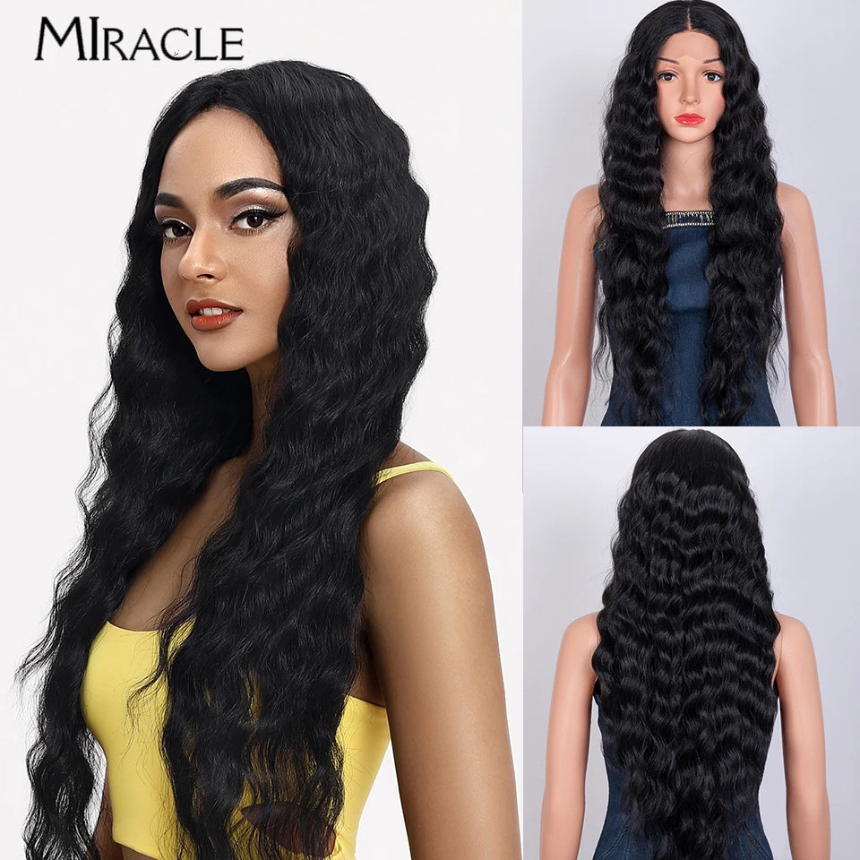 MIRACLE Synthetic Lace Front Wig 30'' Water Wave Lace Frontal Wig for Women Red Blonde Cosplay Lace Wig Female Fake Hair
